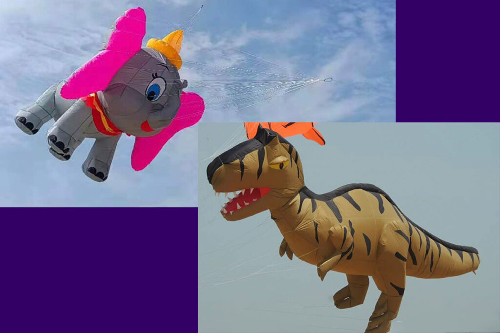 Wat zijn onze recentste vlieger items? Olifant en Dino lijnversiering